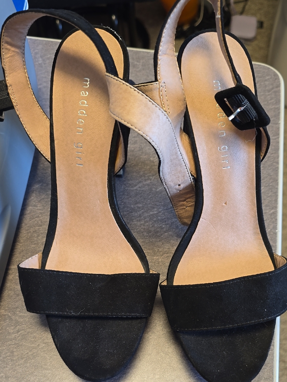 Madden Girl Black Suede Open-Toe Slingback Heels